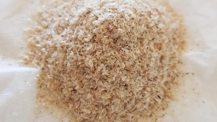 Hele loppefrøskaller (psyllium) i en lille bunke